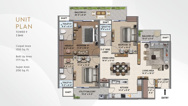 Floor Plan, international airport road 3.5 Bedroom 2150 Sq.Ft. Apartment In International Airport Road Zirakpur 9279912