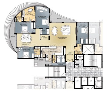Floor Plan in 4 BHK Apartment at Omaxe Forest Spa, Sector 93b – for Rent