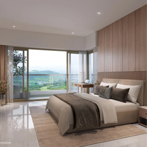 Bedroom in 3 BHK Apartment at Shapoorji Pallonji Vanaha Golfland, Lavale – for Sale