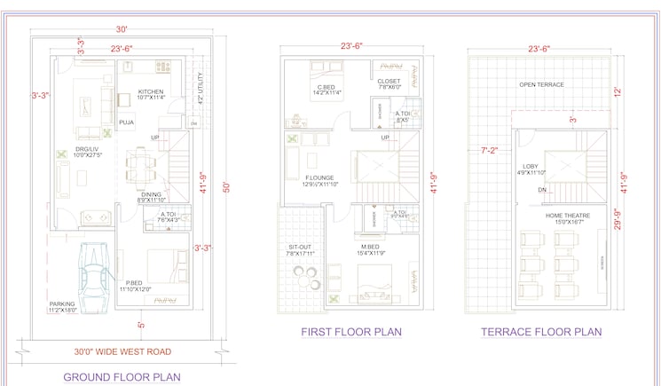 Floor Plan, beeramguda 3 Bedroom 2525 Sq.Ft. Villa In Beeramguda Hyderabad 9285758