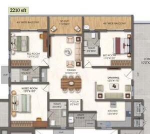 Floor Plan in 3 BHK Apartment at Lansum EL Palacio, Puppalaguda – for Sale
