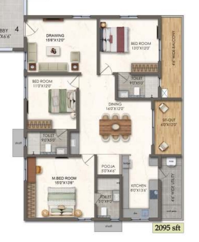 Floor Plan, lansum-el-palacio 3 Bedroom 2095 Sq.Ft. Apartment In Puppalaguda Hyderabad 9285893