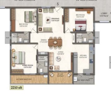 Floor Plan in 3 BHK Apartment at Lansum EL Palacio, Puppalaguda – for Sale