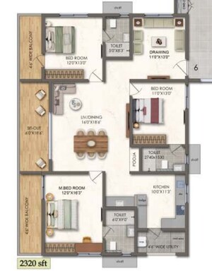 Floor Plan in 3 BHK Apartment at Lansum EL Palacio, Puppalaguda – for Sale