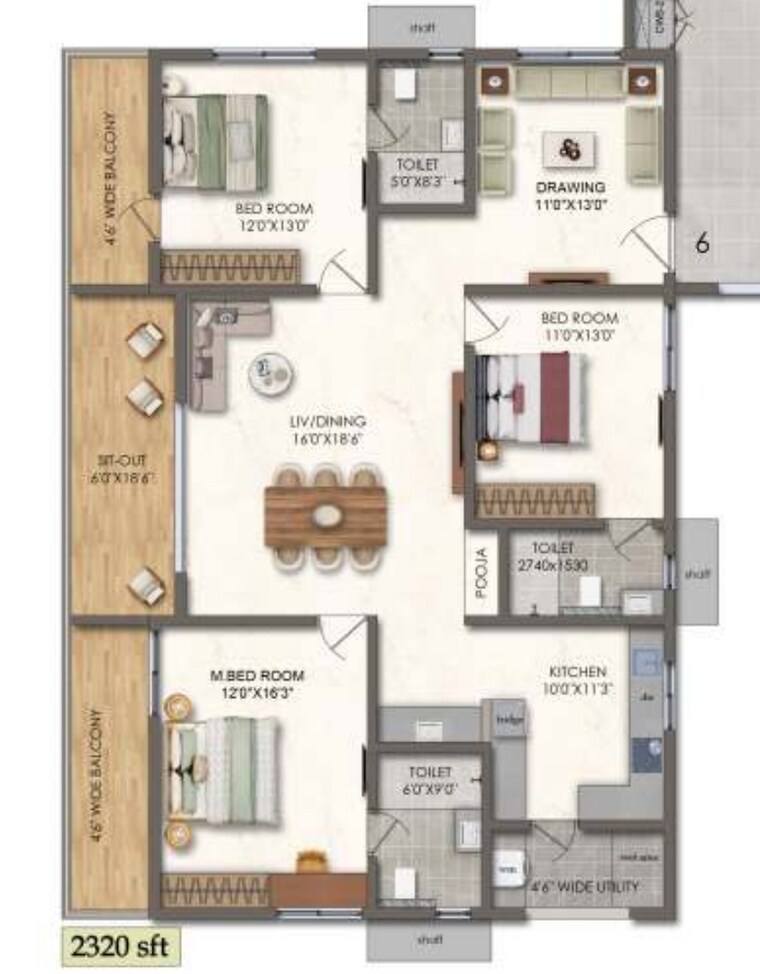 Floor Plan, lansum-el-palacio 3 Bedroom 2320 Sq.Ft. Apartment In Puppalaguda Hyderabad 9285950