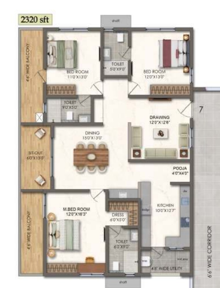 Floor Plan, lansum-el-palacio 3 Bedroom 2320 Sq.Ft. Apartment In Puppalaguda Hyderabad 9285974