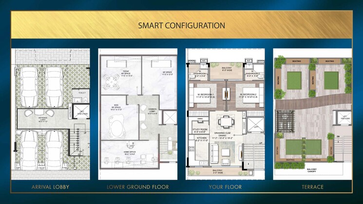 Floor Plan, smart-world-gems 2 Bedroom 1186 Sq.Ft. Builder Floor In Sector 89 Gurgaon 9286806