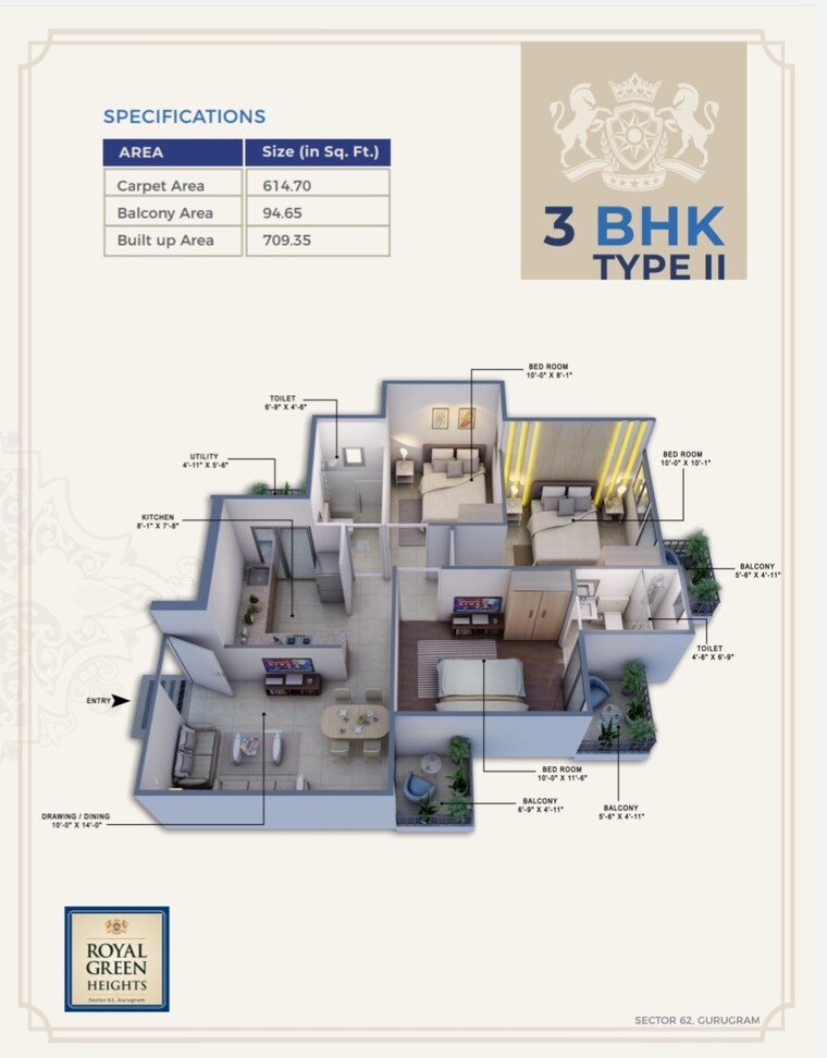 Floor Plan, signature-global-imperial 3 Bedroom 744 Sq.Ft. Apartment In Sector 88a Gurgaon 9287486