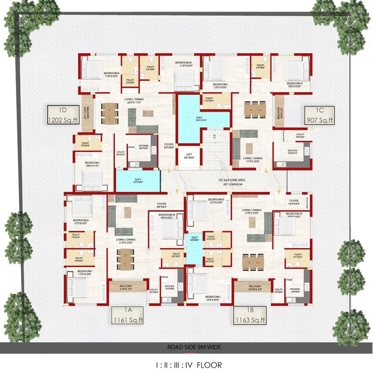 Floor Plan, saligramam 3 Bedroom 1163 Sq.Ft. Apartment In Saligramam Chennai 9064794