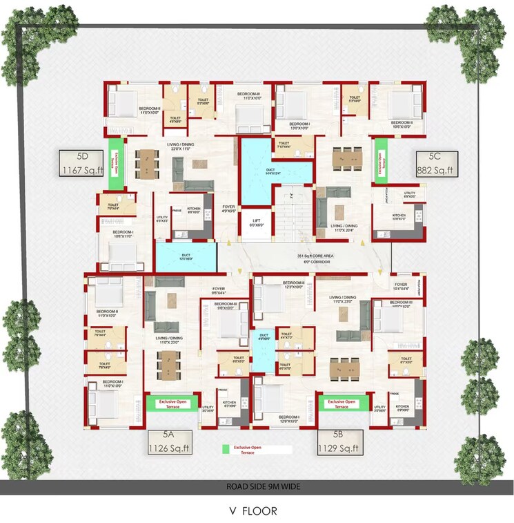 Floor Plan, saligramam 3 Bedroom 1163 Sq.Ft. Apartment In Saligramam Chennai 9064794