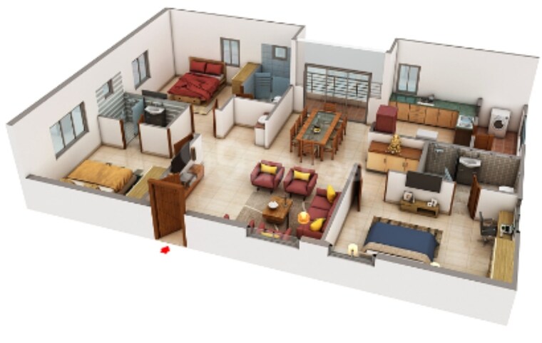 Floor Plan, aparna-sarovar-zicon 3 Bedroom 1850 Sq.Ft. Apartment In Nallagandla Hyderabad 9291362