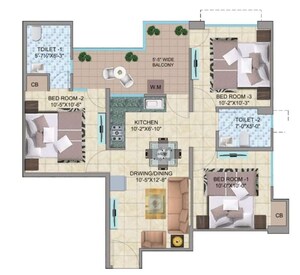Floor Plan in 2 BHK Apartment at HRH City Vasant Valley, Sector 56a – for Sale