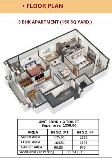 Floor Plan in 3 BHK Builder Floor at Kharar Mohali Road – for Sale