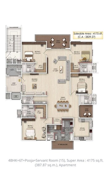 Floor Plan in 4 BHK Apartment at Harsha Sky High, Shaikpet – for Rent