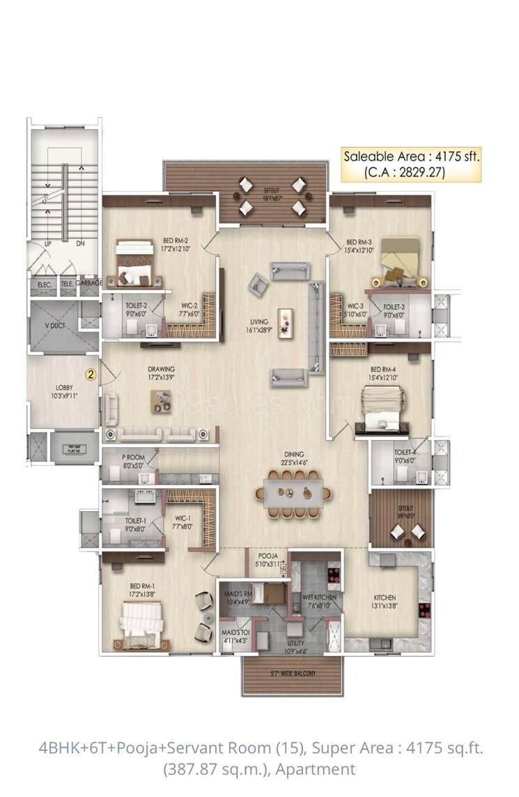 Floor Plan, harsha-sky-high 4 Bedroom 3895 Sq.Ft. Apartment In Shaikpet Hyderabad 9294927