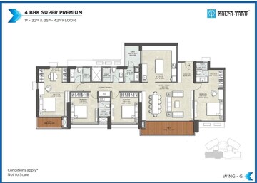 Floor Plan in 4 BHK Apartment at Kalpataru Immensa, Kolshet Road – for Sale