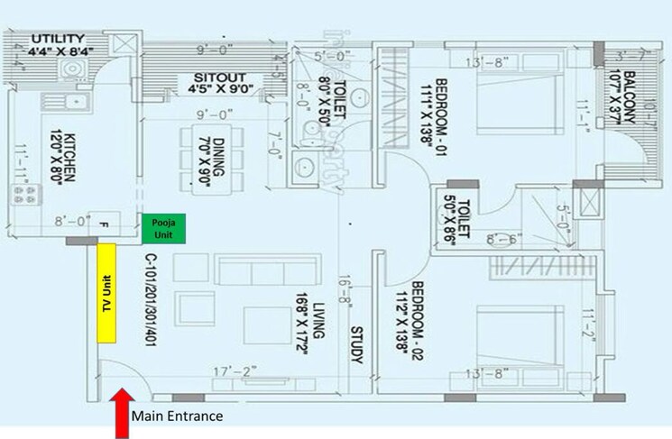 Floor Plan, indra-keerthi-sadan 2 Bedroom 1310 Sq.Ft. Apartment In Kadugodi Bangalore 9296418