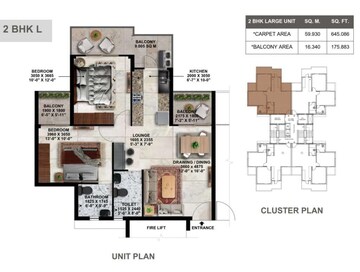 Floor Plan in 2 BHK Apartment at Advitya Plaza, Sector 143 – for Sale
