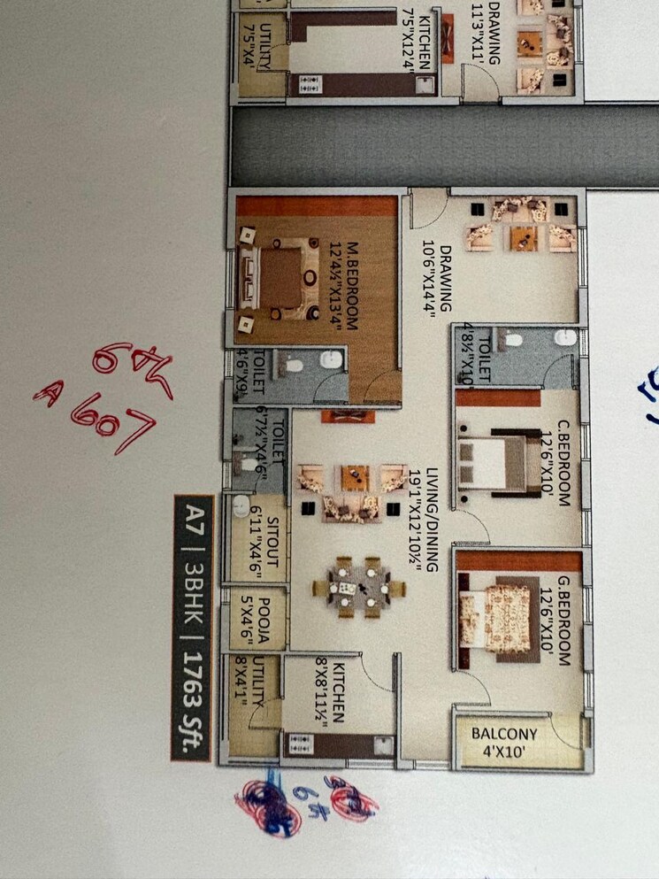 Floor Plan, vasavis-solitaire-heights 3 Bedroom 1763 Sq.Ft. Apartment In Ameerpet Hyderabad 9300851