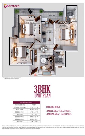 Floor Plan in 3 BHK Apartment at Arttech Maulshree Heights, Sector 84 – for Sale