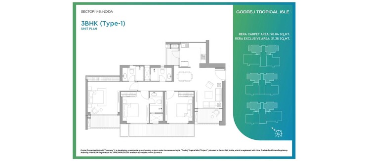Floor Plan, godrej-tropical-isle 3 Bedroom 1800 Sq.Ft. Apartment In Sector 146 Noida 9299132