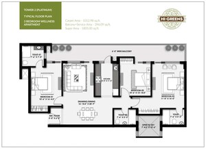 Floor Plan in 3 BHK Apartment at MRS Hi Greens, Kishanpura – for Sale