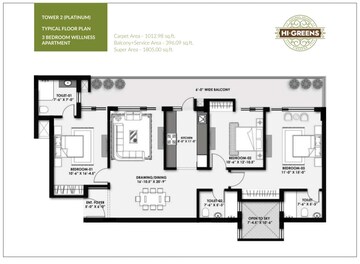 Floor Plan in 3 BHK Apartment at MRS Hi Greens, Kishanpura – for Sale