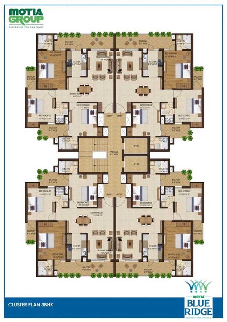 Floor Plan, motia-blue-ridge 3 Bedroom 1650 Sq.Ft. Apartment In Dhakoli Zirakpur 9304471