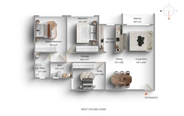 Floor Plan in 2.5 BHK Apartment at K Raheja Vihar, Powai – for Sale