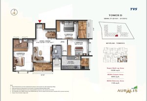 Floor Plan in 3 BHK Apartment at TVS Emerald Auralis, Thanisandra – for Sale