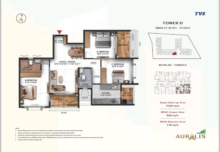Floor Plan, tvs-emerald-auralis 3 Bedroom 1509 Sq.Ft. Apartment In Thanisandra Bangalore 9307026