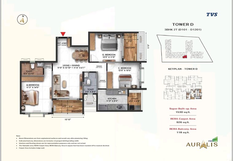 Floor Plan, tvs-emerald-auralis 3 Bedroom 1509 Sq.Ft. Apartment In Thanisandra Bangalore 9307026