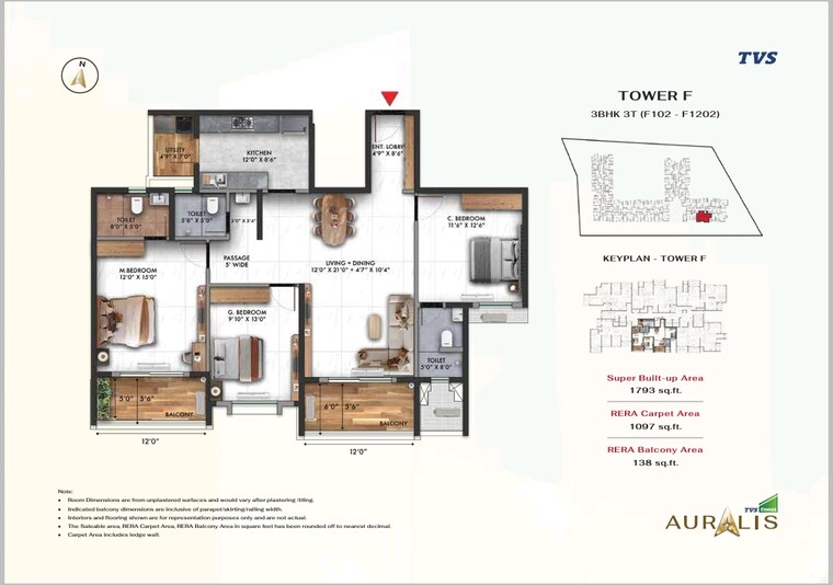 Floor Plan, tvs-emerald-auralis 3 Bedroom 1802 Sq.Ft. Apartment In Thanisandra Bangalore 9307041