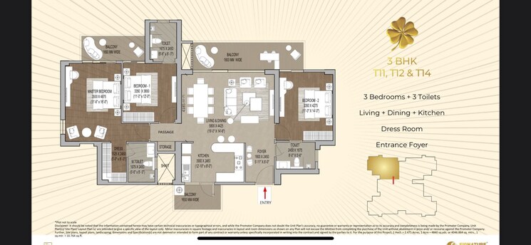Floor Plan, signature-global-cloverdale 3 Bedroom 2095 Sq.Ft. Apartment In Sector 71 Gurgaon 9307464