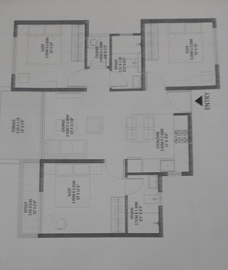 Floor Plan, godrej-royale-woods 3 Bedroom 1000 Sq.Ft. Apartment In Devanahalli Bangalore 9296821