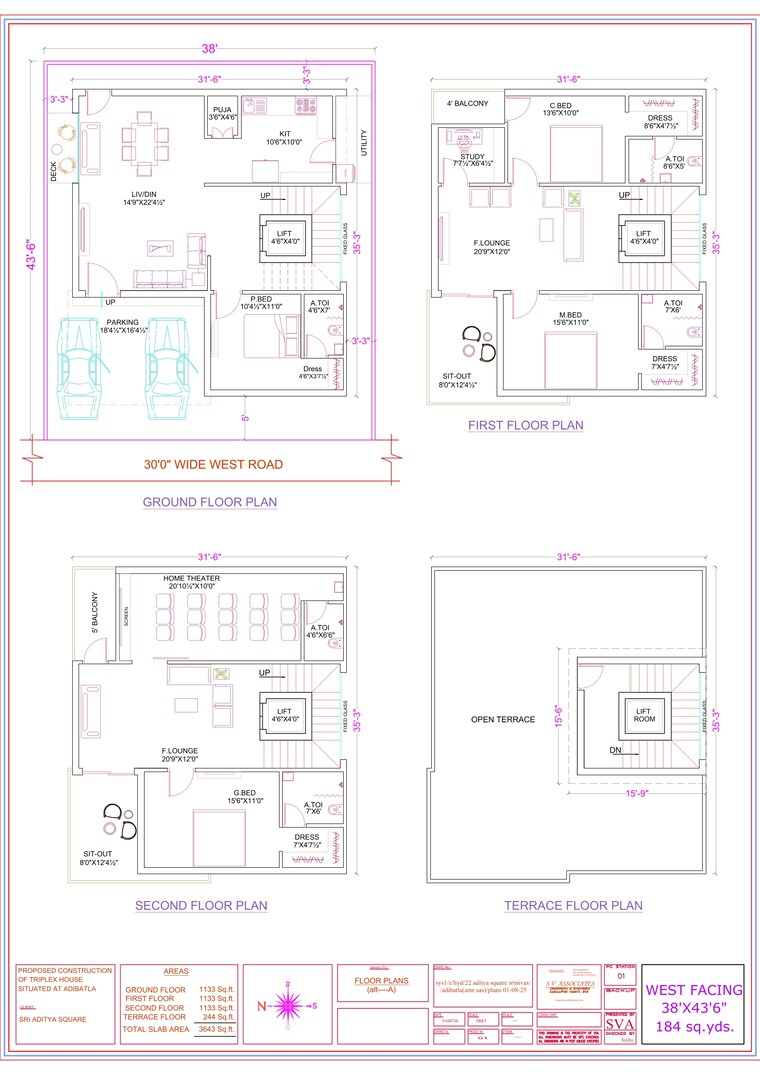Floor Plan, nadergul 4 Bedroom 3643 Sq.Ft. Villa In Nadergul Hyderabad 9308826