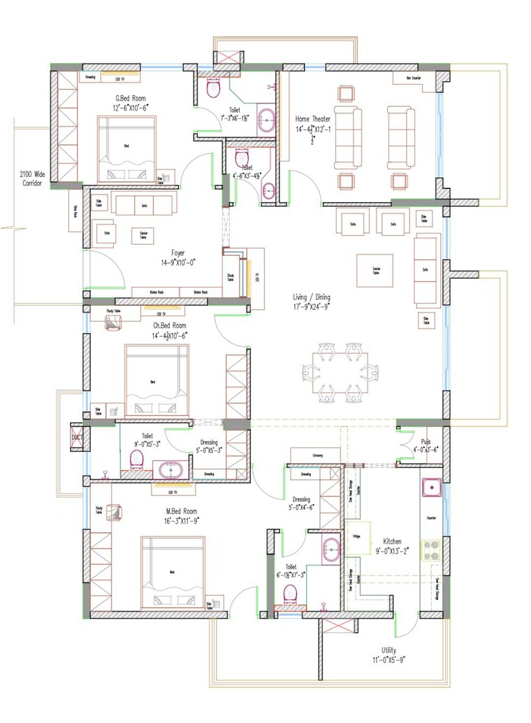 Floor Plan, ashoka-liviano 3 Bedroom 2540 Sq.Ft. Apartment In Nanakramguda Hyderabad 9309504