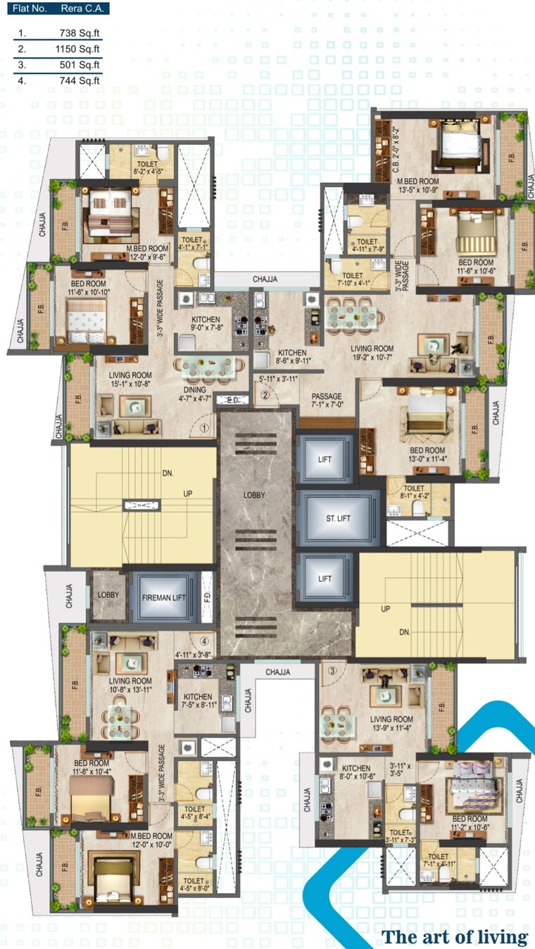 Floor Plan, malad west 3 Bedroom 999 Sq.Ft. Apartment In Malad West Mumbai 9309695