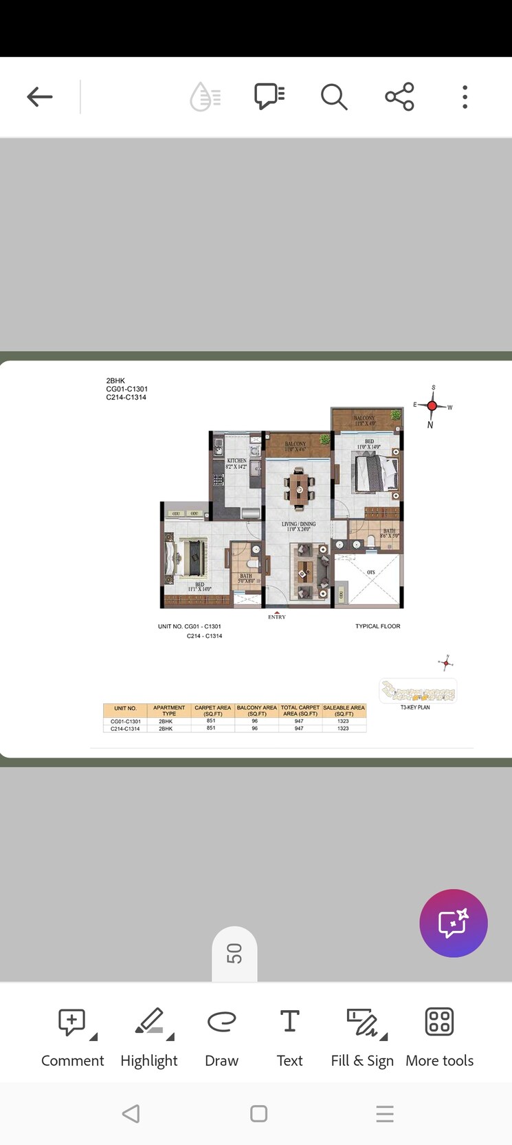 Floor Plan, casagrand-estancia 2 Bedroom 1323 Sq.Ft. Apartment In Thanisandra Main Road Bangalore 9309927