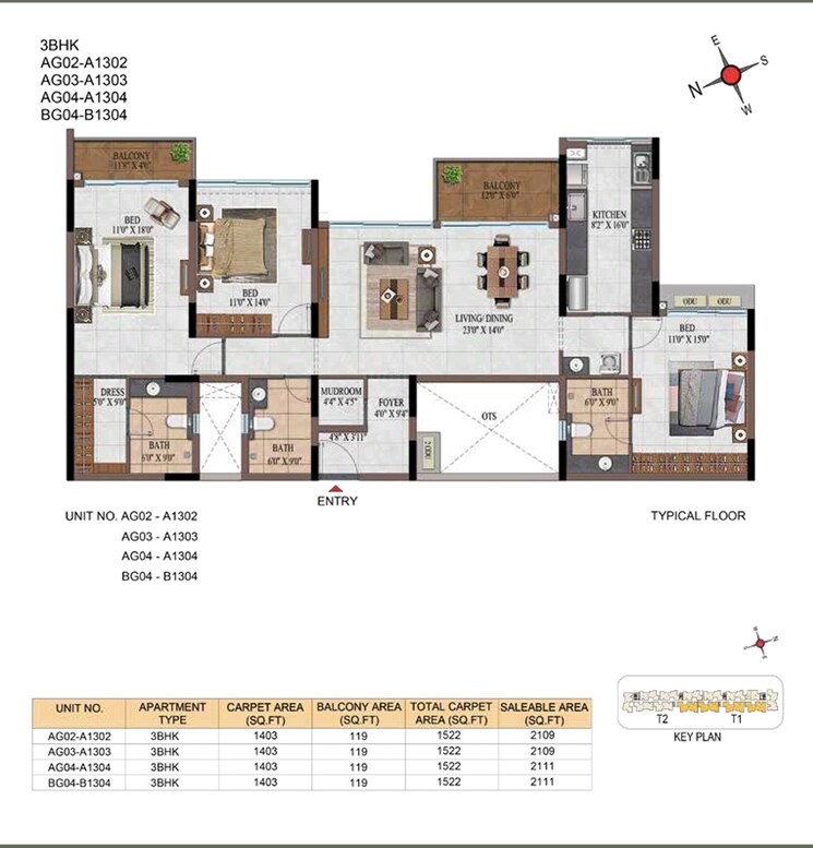 Floor Plan, casagrand-estancia 3 Bedroom 2157 Sq.Ft. Apartment In Thanisandra Main Road Bangalore 9309972