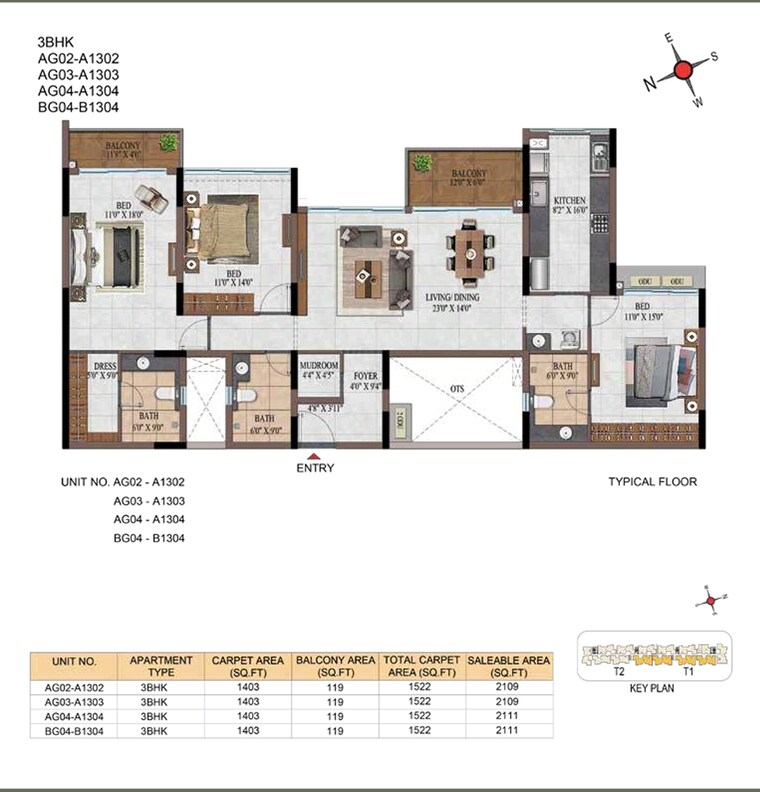 Floor Plan, casagrand-estancia 3 Bedroom 2157 Sq.Ft. Apartment In Thanisandra Main Road Bangalore 9309972