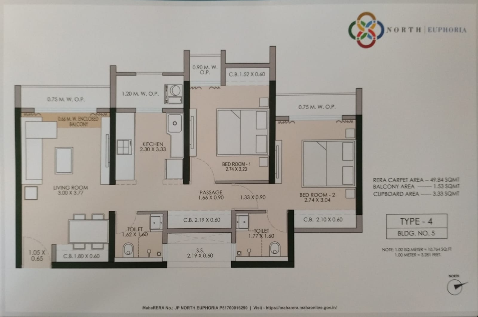 3 BHK 915 Sq.Ft. Apartment in JP North Euphoria