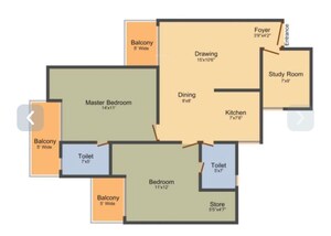 Floor Plan in 2.5 BHK Apartment at Gaur City 2 - 16th Avenue, Sector 16c Greater Noida – for Sale