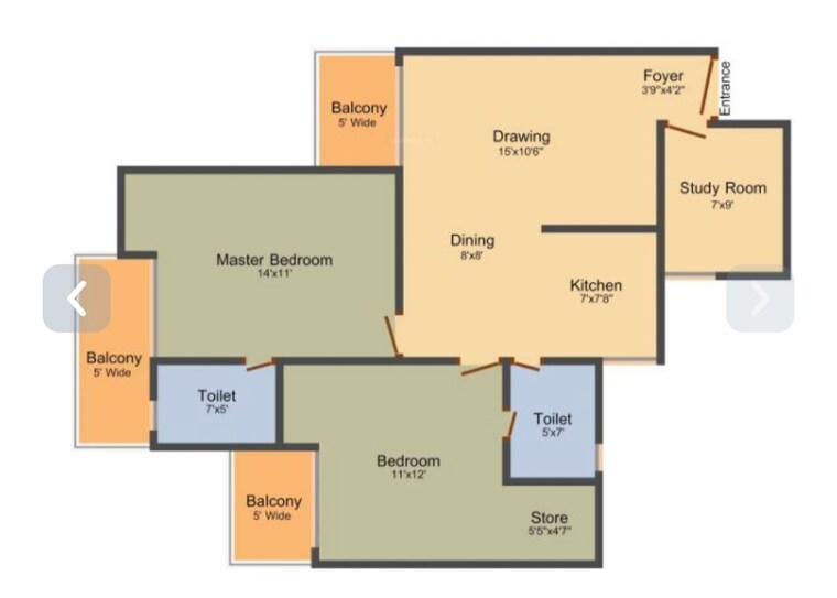 Floor Plan, gaur-city-2-16th-avenue 2.5 Bedroom 1205 Sq.Ft. Apartment In Sector 16c Greater Noida Greater Noida 9311450