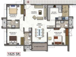 Floor Plan in 3 BHK Apartment at Aparna Sarovar Zicon, Nallagandla – for Sale