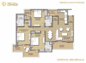 Floor Plan in 3 BHK Apartment at Sushma Chandigarh Grande, Lohgarh – for Sale