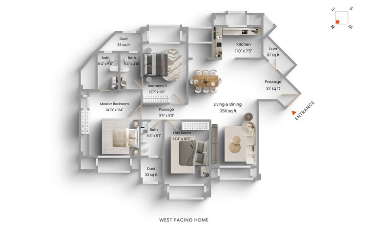 Floor Plan, hiranandani-gardens-eldora 3 Bedroom 1385 Sq.Ft. Apartment In Powai Mumbai 9312274