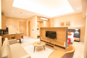 Living Room in 1 RK Apartment at Paras Square Service Apartments, Sector 59 – for Rent