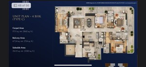 Floor Plan in 4 BHK Apartment at TREVOC Royal Residences, Sector 56 – for Sale