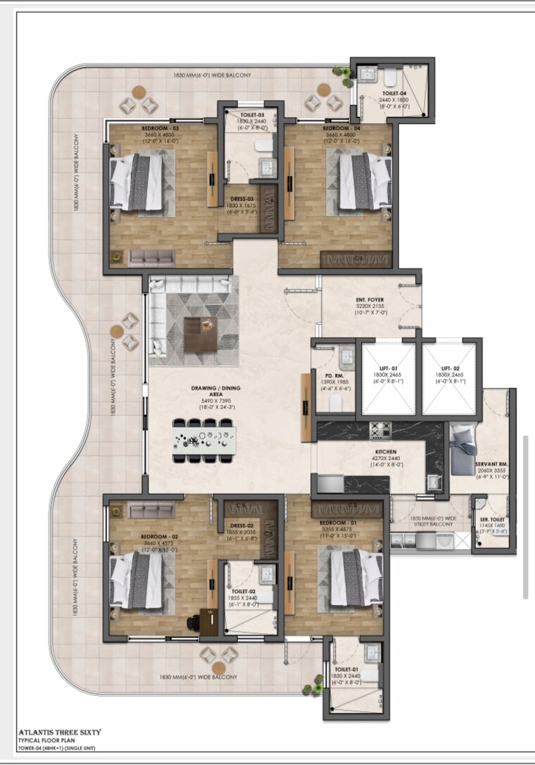 Floor Plan, international airport road 4 Bedroom 2600 Sq.Ft. Apartment In International Airport Road Zirakpur 9312789